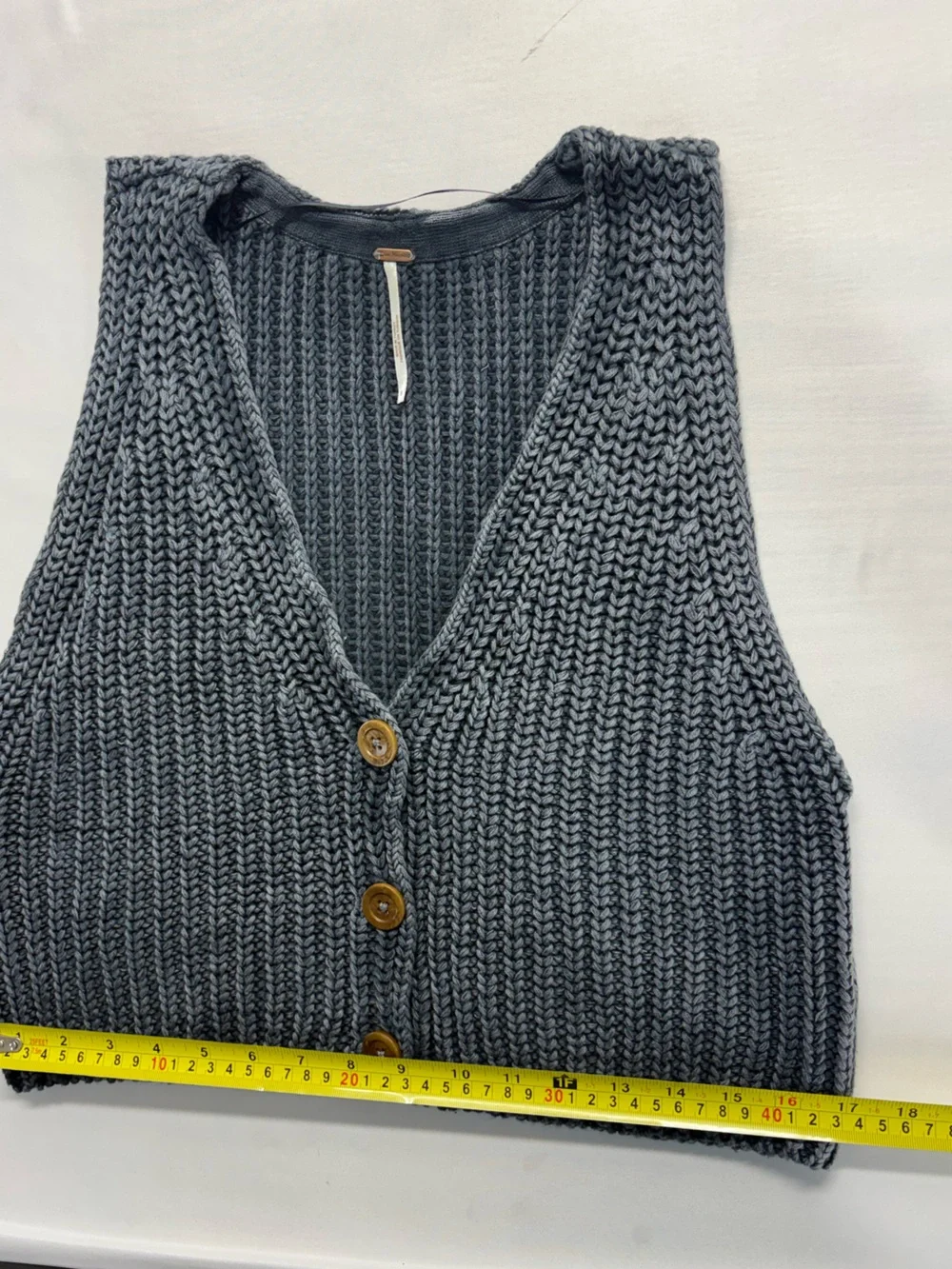 Free People Gray Chunky Knit Button Front Vest Size S